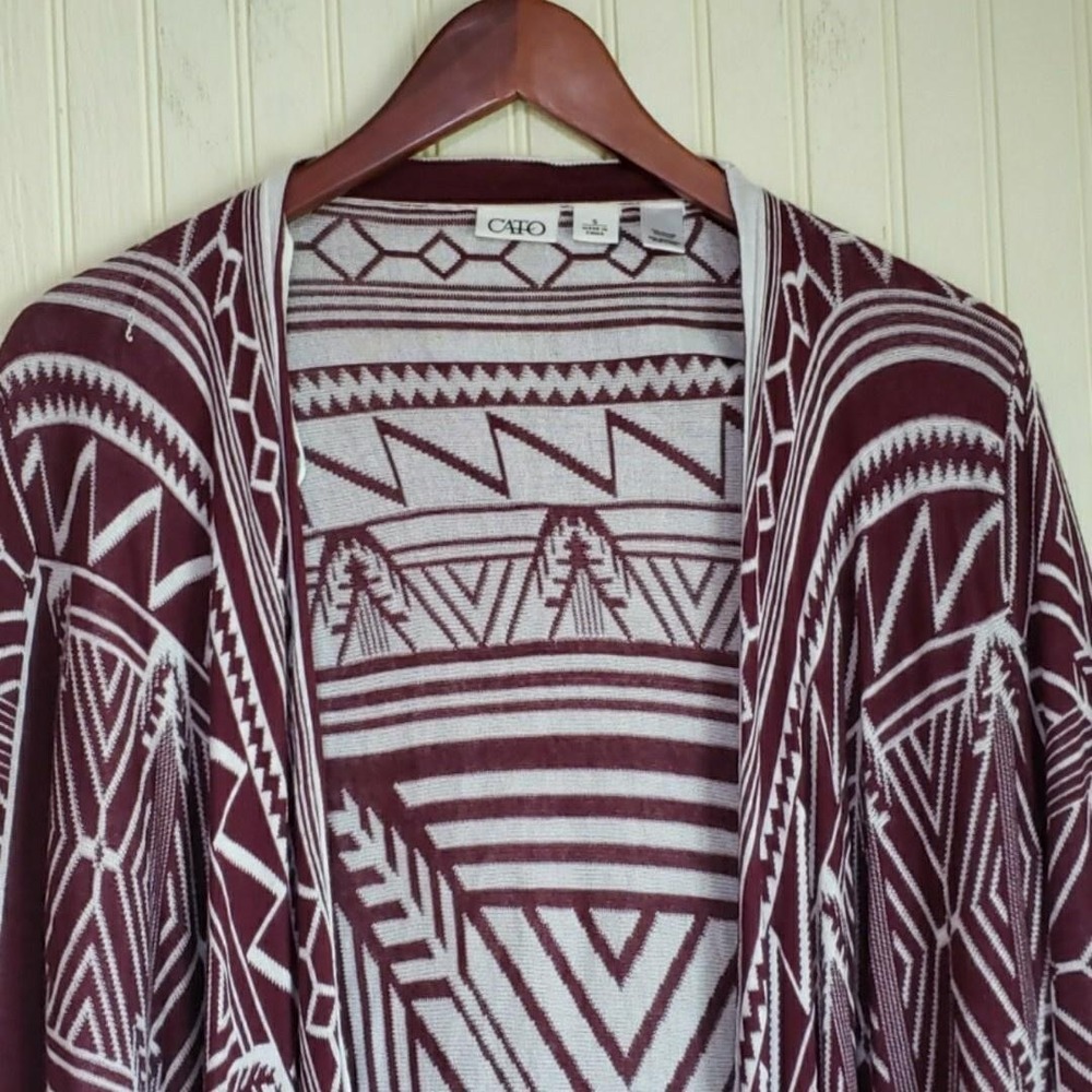 Cato Sweater Cardigan Womens S Red Aztec Geometric Open Front Rayon Soft Knit